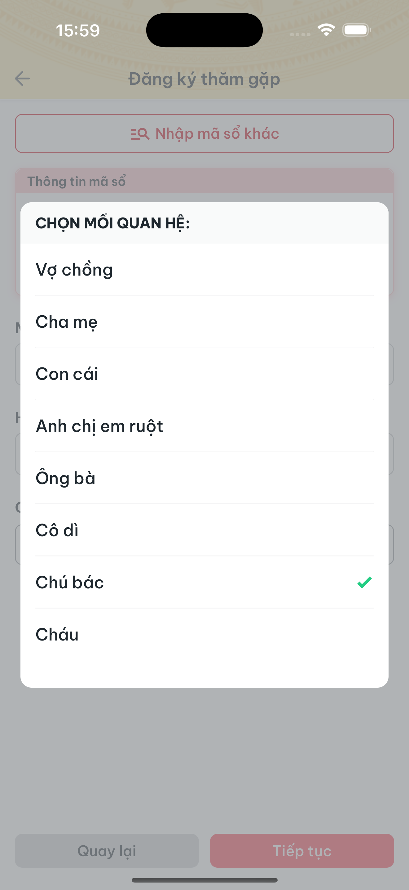 Hộp thoại chọn mối quan hệ