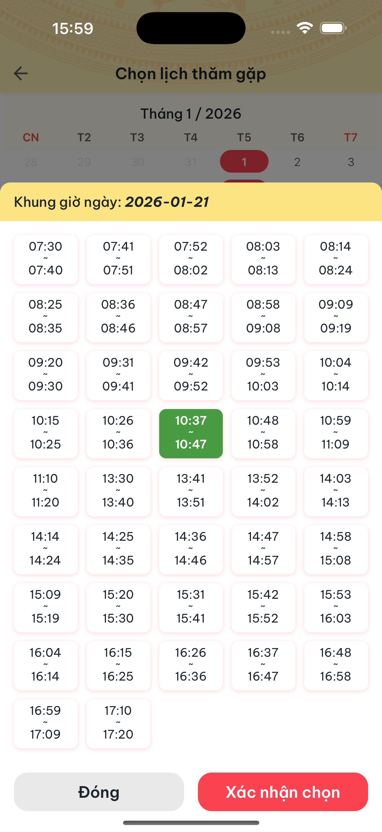 Chọn và xác nhận một khung giờ